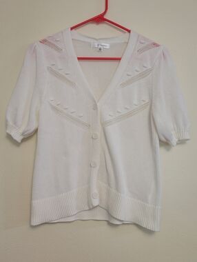 White Short-Sleeve Buttoned Knit Cardigan